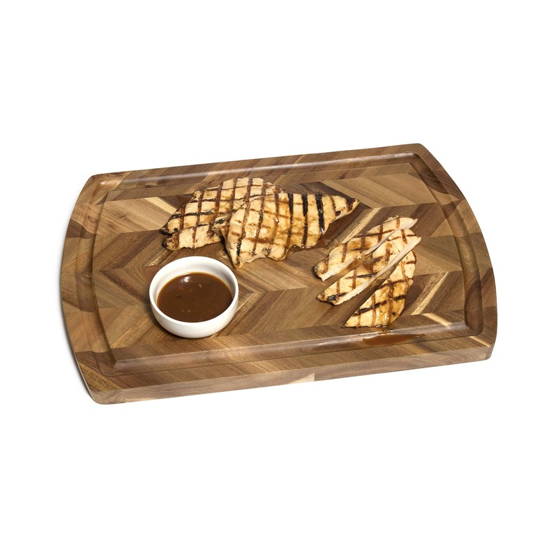 Acacia Rect. Herringbone design Chopping board, side grooves, deep well,
