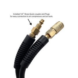 SYXQT Hybrid Air Hose 1/4-Inch x 100FT， 300 PSI Heavy Duty, Lightweight, Kink Resistant, All-Weather Flexibility with 1/4-Inch Industrial Air Fittings and Bend Restrictors,Black