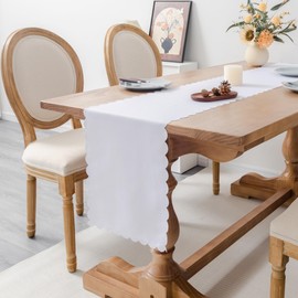YZKITM Solid White Farmhouse Scalloped Table Runner Washable Polyester Cute Everyday Decorative Table Runners 72 Inches Long for Dinner Birthday Wedding and Party 13x72 Inchs