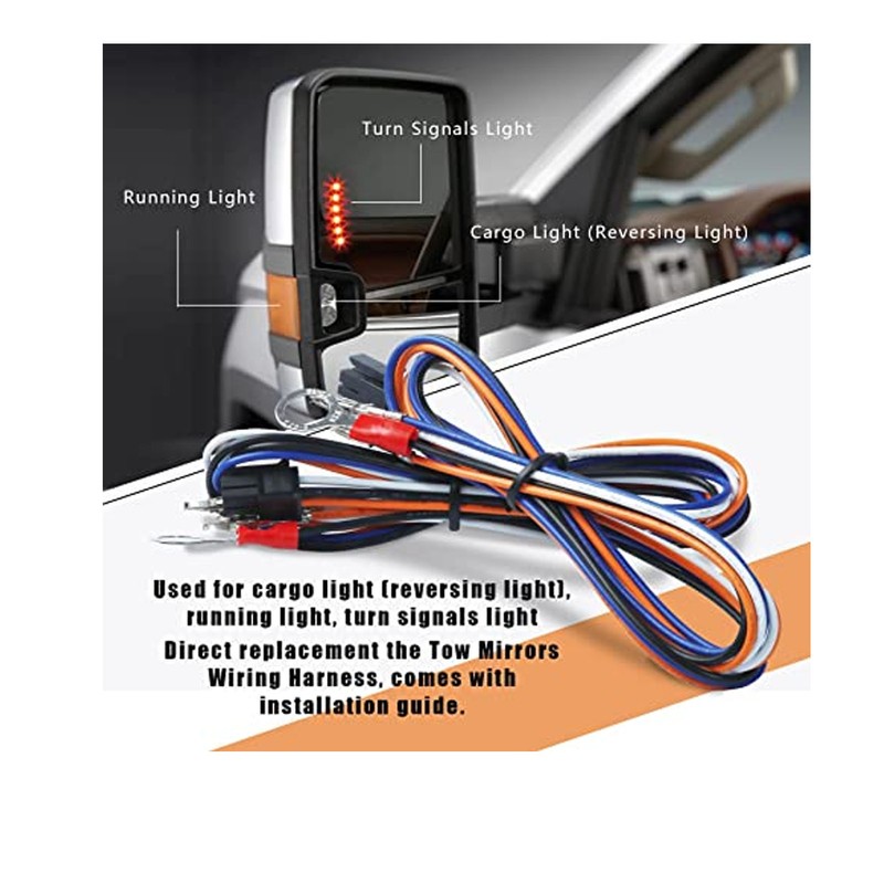 2 Pcs Driver Passenger Side Tow Mirrors Wiring Harness Running