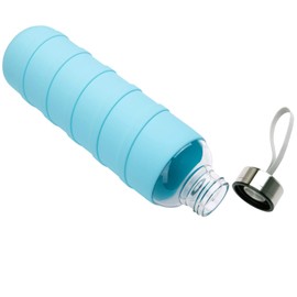 Ferexer Sports Glass Water Bottle with Silicone Sleeve 32 oz Cyan