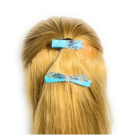 Decorative Hair Clips, Teal Blue with Starfish and Sparkles, 2-Piece Set