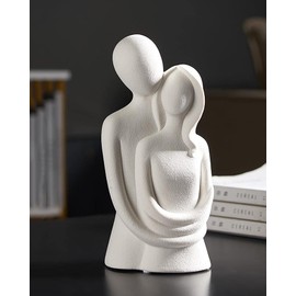 HYFAN Love Statue Hugging Couple Ceramic Decor Romantic Ornament Figurine Gift Meaningful Sculpture for Bedroom Home Office Shelf Desktop Decoration (White)