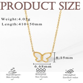 14K Gold Plated Butterfly Necklace for Women Dainty Delicate Jewelry Simple Pendant Hypoallergenic Elegant Wing Design Timeless Fashion Gift