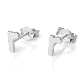 Sterling Silver Alphabet Letter R Stud Earrings