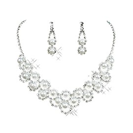 Treasure Bay Elegant Crystal Clear Diamante Exclusive Bridal Designer Necklace and Earrings Jewellery Set - BA1524TB