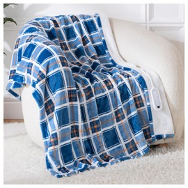 Electric Blanket Heated Throw, 50" x 60" Heated Blanket with 8 Heat Levels & 8 Hours Auto Off, Fast Heating Machine Washable Blankets with ETL & FCC Certification, Blue Plaid