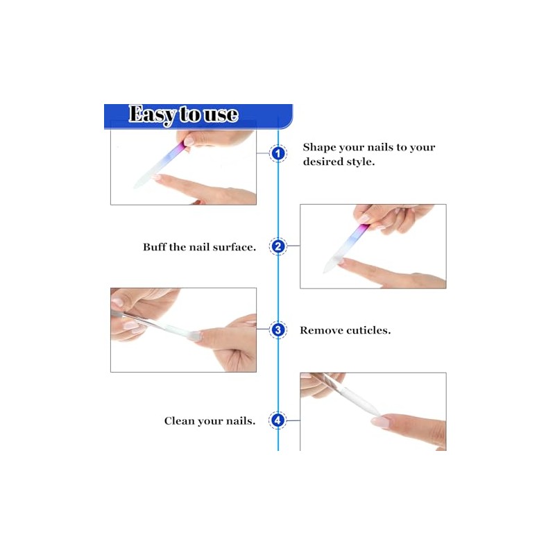6 PCS Glass Nail File and Cuticle Pusher, Glass Nail