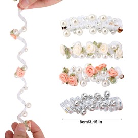 4pcs Elastic Spiral Hair Ties, 4 Colors Elegant Pearl Flower Phone Telephone Cord Wire Thick Hairband Ponytail Holders for Women Stylish Bendable Hair Band Accessories for Wear Special Occasions
