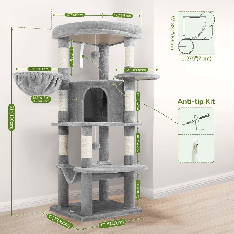 Globlazer Corner Cat Tree Tower for Indoor Cats, 51in Multi-Level