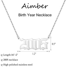 Aimber Birth Year Necklace for Women,Stainless Steel Birth Year Number Pendant Necklace Birthday Anniversary (2005)