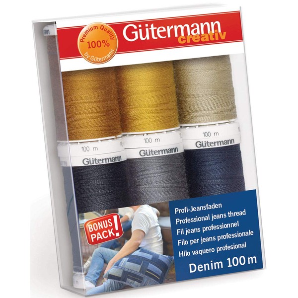 Gütermann Tear-Resistant Sewing Thread Set Denim Jeans Thread 6 x 100 m Extra Abrasion-Resistant Yarn