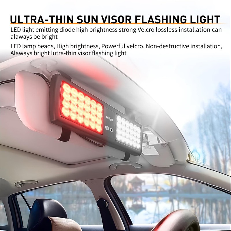 Nilight Red White 48LED Visor Strobe Lights Interior Windshield Emergency