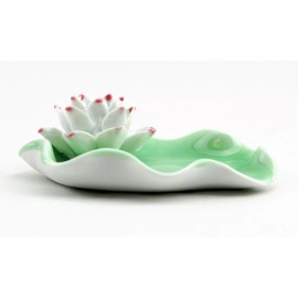 We Pay Your Sales Tax Elegant Lotus Leaf Incense Plate Burner Holder Ceramic Light Green Zen Decor