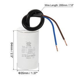 PATIKIL CBB60 10uf Running Capacitor,1Pcs AC 450V 2 Wires 50/60Hz Cylinder 64x35mm for Water Pumps, Washing Machines Motor Start