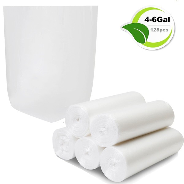 4 Gallon Trash Bags, Garbage Bags Waste Bin Strong Wastebasket Liners Bags for Kitchen Home Bedroom Bathroom Office-125 Counts (Clear White)