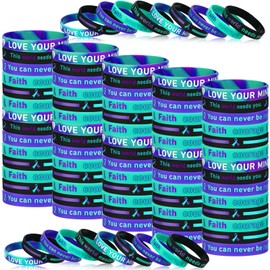 PullCrease 100 Pcs Suicide Prevention Awareness Silicone Wristband Bulk Purple Teal Ribbon Bracelet Motivational Bracelet for Suicide Prevention Awareness Inspirational Favor Charity Campaign Supplies