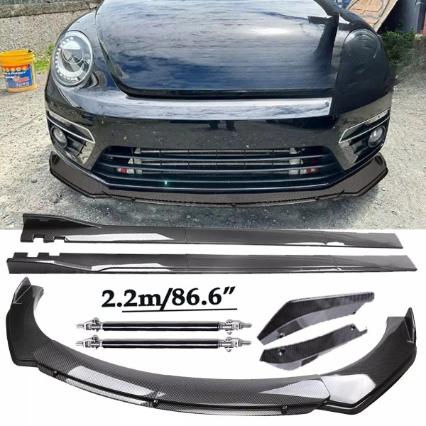 Unbranded Carbon Fiber Front Bumper Lip Spoiler & Side Skirt