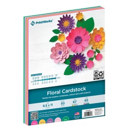 PrintWorks Floral Cardstock Paper 8.5" x 11" - 50 Sheets - 5 Assorted Colors for Flowers - Ideal for School & Craft Projects - 67 lb/147 gsm & 65 lb/176 gsm - Made in the USA (00657)