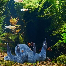 qumHmup Octopus Aquarium Ornaments Decoration, Blue Artificial Sea Life, Glowing Fingers Enhance Visual Appeal, Suitable for Various Fish Tanks