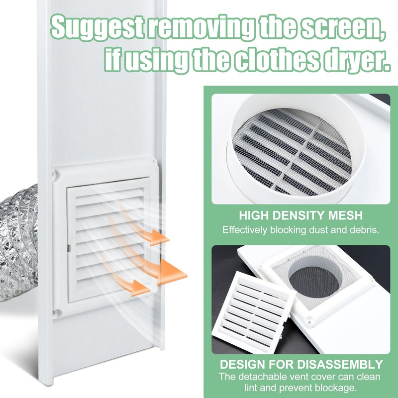 Memrita Dryer Vent Window Kit for 4" Diameter Dryer Vent