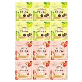 Gumiccho Shine Muscat Amaou Strawberries, 2 Types, Assorted, Total of 12 Bags
