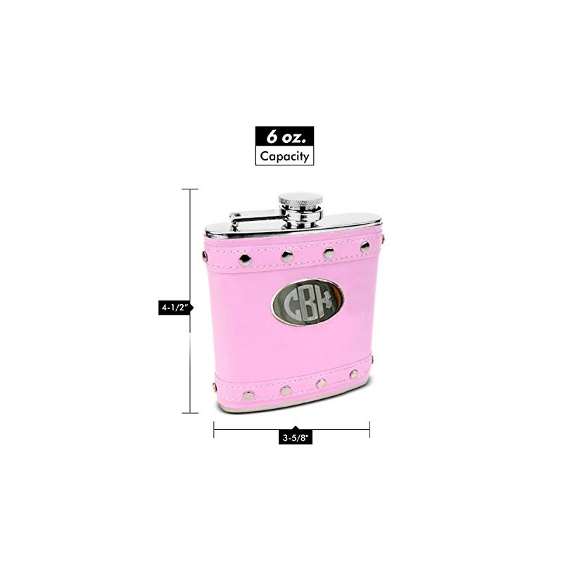 Faux Leather Hip Flask Holding 6 oz - Silver Stud