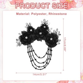 PATIKIL Flower Rhinestone Appliques for Dresses, 3D Black Rhinestone Applique Embellishments Handmade 5 Flowers Crystal Sequin Sewing Patches for Wedding