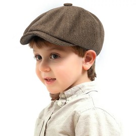 Kids Boys Wool Newsboy Cap - Vintage Tweed Flat Beret Cabbie Hat for Toddler Boys Girls Pageboy(for 4 to 9 Years)
