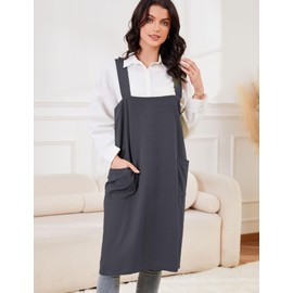 Schine Women's Cotton Cross Back Pinafore with Big Pockets Practical Aprons for Gardening Works,Cooking,Coffee House,Painting