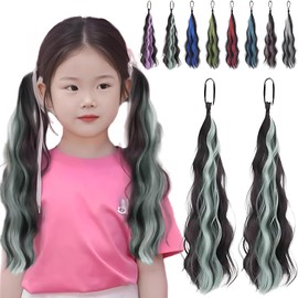 Children's Hair Extensions, Dance, Curl Extensions, Elastic Included, Set of 2, Kids, Curly Color, Long, Hair Extensions, Ponytail, Buns, Braids, Hair Extensions, Women's, Heat Resistant, Synthetic