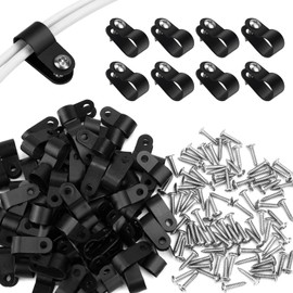 Aroidful 100PCS 3/8 Inch R-Type Nylon Cable Clips, Rope Light Mounting Clips, Outdoor Light Clips, Wire Clips with Stainless Steel Screws, Cable Management for Home and Office (10.4MM)