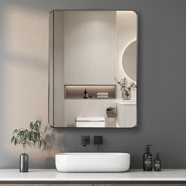 Hexago 30"x40" Bathroom Mirror, Wall-Mounted Vanity Mirror with Matte Black Aluminum Alloy Frame, Tempered Glass, Anti-Rust, Shatterproof, Modern Farmhouse Wall Decor for Bathroom, Bedroom, Entryway