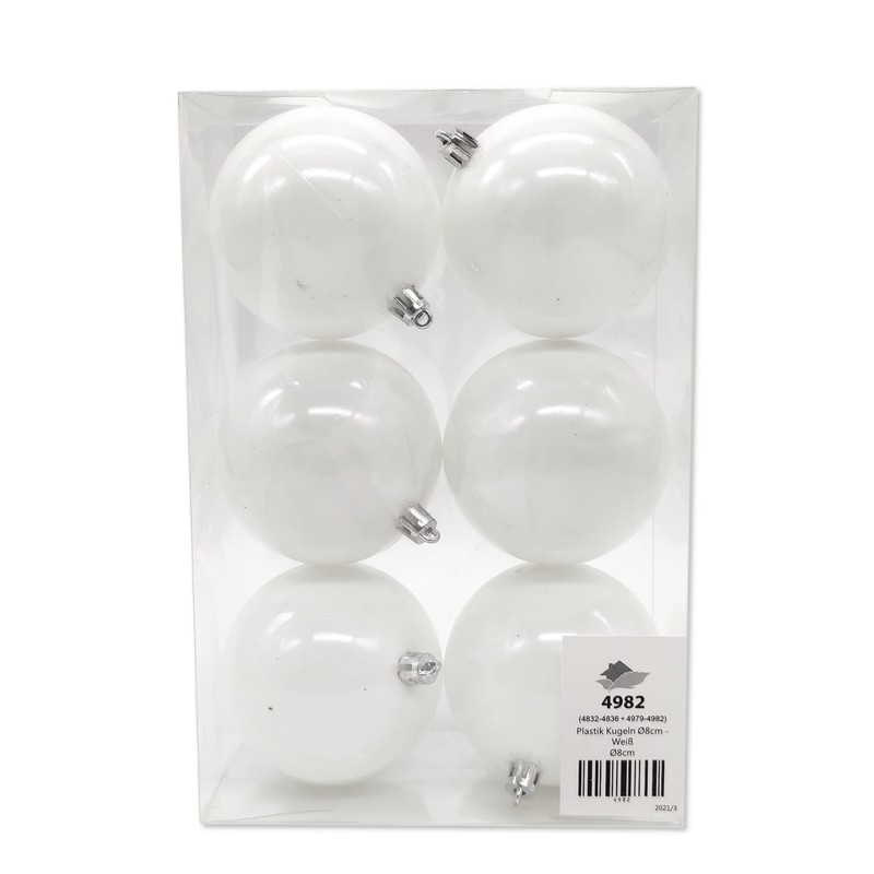 Plastic Christmas Bauble Diameter 8 cm White Decorative Bauble Christmas