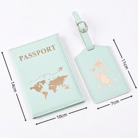 Cute Passport Cover For Women/Men,Women Passport Horder Luggage Tag Set,Passport and Vaccine Card Holder,PU Leather Travel Essentials Passport Cover Case (Green)