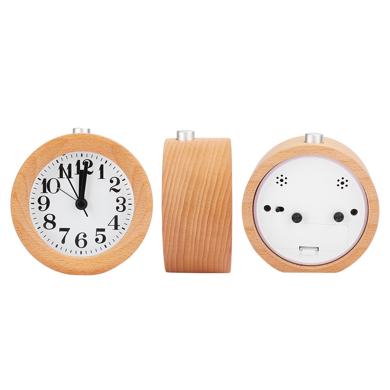 Beech Wooden Mute Silent Alarm Clock No Ticking for Home
