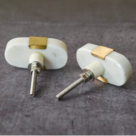 ARTISNO Oval Stone Brass Knob | Pull Handle | Drawer Knob | Furniture Knob | Cabinet Knob | Gold | Natural Stone | Brass Handle(White) Set-6