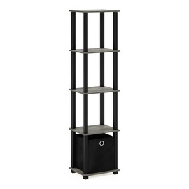 FURINNO TNT No Tools 5-Tier Display Decorative Shelf, French Oak Grey/Black/Black