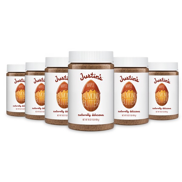 Justin's Maple Almond Butter, No Stir, Gluten-free, Non-GMO, Responsibly Sourced, 16 Ounce Jar (6 Pack)