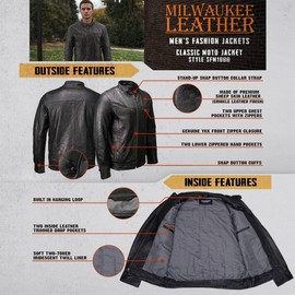 Milwaukee Leather SFM1866 Men's Classic Black Premium Leather Motorcycle Style Jacket with Zipper Front - 5X-Large