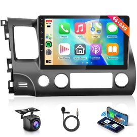 4G+64G Car Radio Stereo for Honda Civic 2006-2011, Wireless CarPlay Android Auto 10.1 Inch IPS Touch Screen Android 13 GPS Head Unit WiFi Bluetooth DSP Audio USB Dual Mic HD Rear Camera