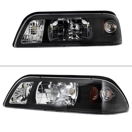 Crystal Clear Headlights (Black Housing/Clear Lens) Made for and Compatible with 1987-1993 Ford Mustang