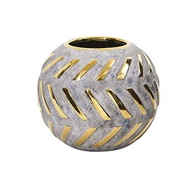 Nearly Natural 6in. Regal Round Stone Vase with Gold Accents, Gray