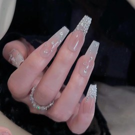 JIEADJIE Press On Nails (100% Handmade),Almonds, Droplet Shaped,Handmade Painted Nail Art by Nail Technician,Daily Version (Nude, Large)