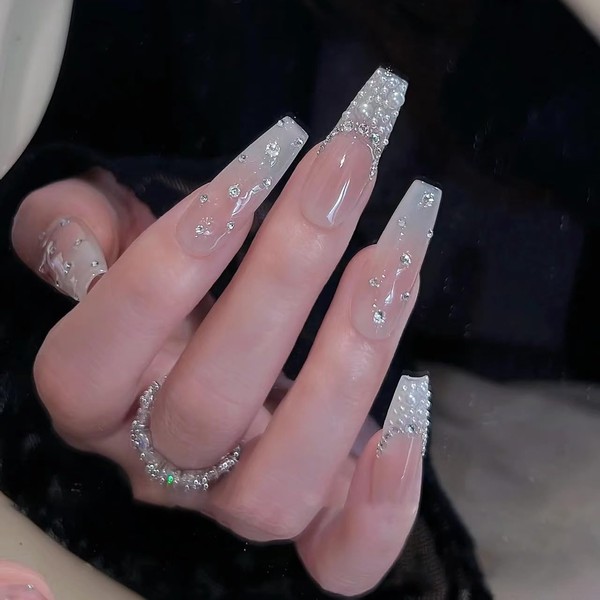 JIEADJIE Press On Nails (100% Handmade),Almonds, Droplet Shaped,Handmade Painted Nail