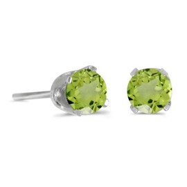 14k White Gold 4 mm Round Peridot Stud Earrings