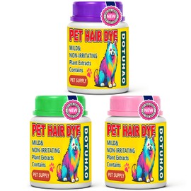 DOTUHAO Dog Hair Dye, 3 Color - Purple, Green, Hot Pink Pet Hair Dye Set, Pet Safe Dyes, Dog Hairs Coloring Agent, Fashionable DIY Pets Grooming, Easy to Use (3 color, 3x100ml)