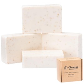 Natural Oatmeal Exfoliating Soap – 4x4.4 oz. Bar Pack Goatmilk, Oats & Honey, Unscented, pH Neutral, Antibacterial – Eczema Friendly