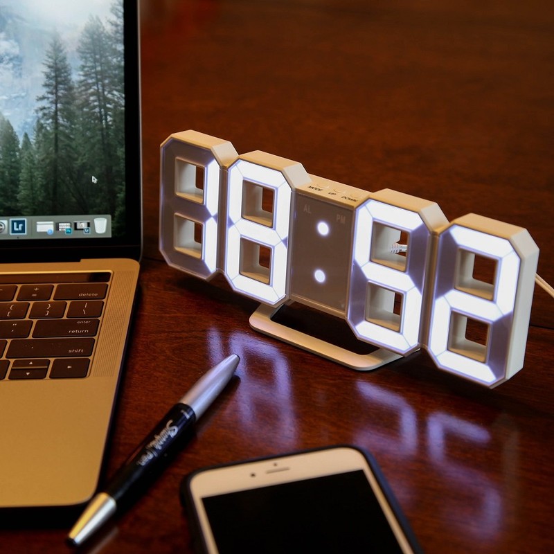 Lily's Home Minimalist LED Clock with 3 Adjustable Brightness Levels
