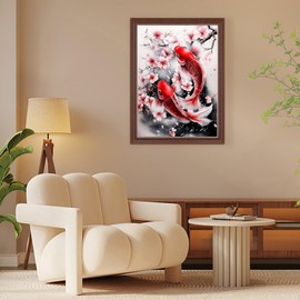 AIRDEA Full Drill Koi Fish Diamond Art Kits Adults, 5D DIY Flower Diamond Painting Kit, Gem Arts and Crafts for Adults for Home Wall Decor 30x40 cm